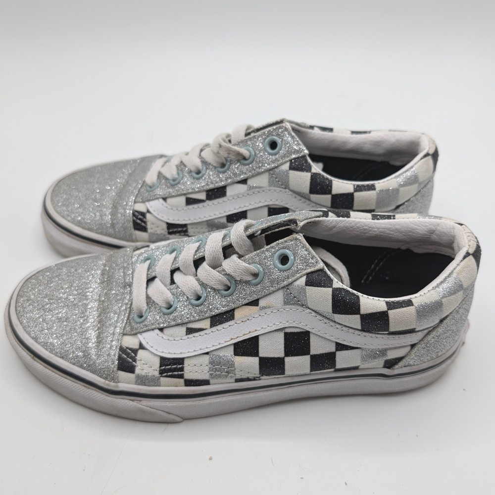 Vans Old Skool Silver Glitter Checkerboard Low Top Sneakers Womens 6 507452